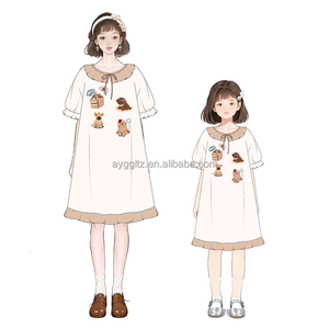 Pyjama sur mesure 2026 en pur coton avec imprimé dessin animé et logo, doux, confortable, anti-humidité, toutes saisons, pour <span class=keywords><strong>mère</strong></span> et fille - Product Image 5