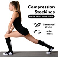Chaussettes de compression montantes noires et blanches avec bande réfléchissante, maille renforcée aux orteils, améliorent la circulation sanguine, chaussettes de sport