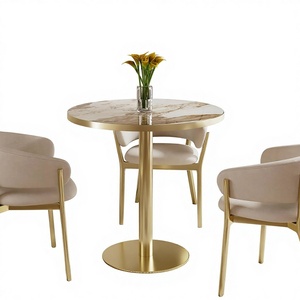 Table à manger moderne Tulip de 31,5 pouces, plateau en pierre frittée, base à bord doré, pour 2 à 4 personnes, salle à manger/café/petits espaces/restaurant - Product Image 2