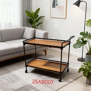 Hoogwaardige opvouwbare houten en ijzeren zwarte hotelserveerwagen met 4 wielen voor eten, snacks en ziekenhuisgebruik - Product Image 2