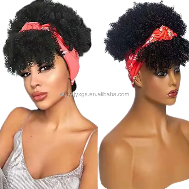 Perruque synthétique tressée Afro avec boîte de bandeau, perruque tressée avec frange, cheveux synthétiques, Turban enveloppant, perruques bandeau