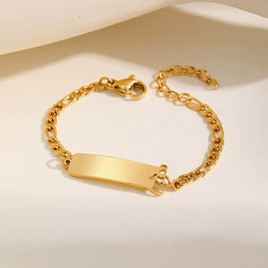 Brazalete de Barra Lisa de Acero Inoxidable, Diseño Simple, Chapado en Oro, Joyería Personalizada, Brazalete de Tamaño Infantil - Product Image 1
