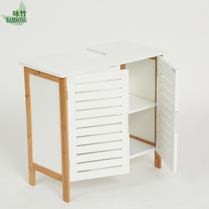 <span class=keywords><strong>Meuble</strong></span> sous-évier en <span class=keywords><strong>bambou</strong></span> écologique blanc et naturel, <span class=keywords><strong>meuble</strong></span> <span class=keywords><strong>de</strong></span> <span class=keywords><strong>rangement</strong></span> autoportant pour <span class=keywords><strong>salle</strong></span> <span class=keywords><strong>de</strong></span> <span class=keywords><strong>bain</strong></span> avec 2 portes à lattes - Product Image 2