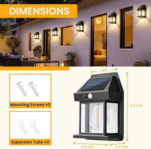 Bewegingssensor Solar Wolfraam Wandlamp Buiten Schemering Tot Dageraad Veranda Verlichting Armatuur 3 Modi Waterdichte Zonne-Wandlamp - Product Image 5