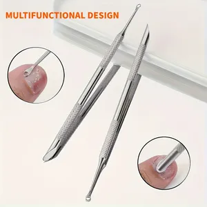 Removedor de cutículas y empujador de piel muerta multifuncional de acero inoxidable, herramienta portátil para el cuidado de las uñas, para manicura y pedicura - Product Image 2