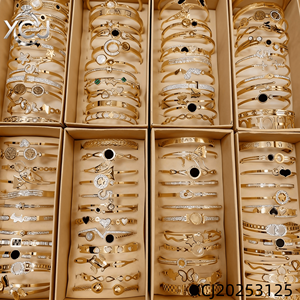 फैशन गहने जिरकॉन 18k सोने की प्लेटेड स्टेनलेस स्टील विभिन्न शैलियों कंगन यादृच्छिक बॉक्स 12-टुकड़े कंगन - Product Image 2