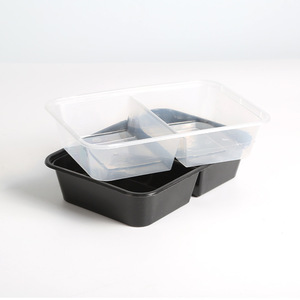 Two Compartment Food <b>Container</b> 500ml Rectangle <b>Plastic</b> Lunch Box Microwave Safe With <b>Lid</b> For Meal Storage - Product Image 2