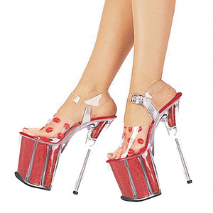 X025 Nuovi Sandali Estivi con Plateau a Punta Aperta, <span class=keywords><strong>Tacco</strong></span> Sottile <span class=keywords><strong>20</strong></span> <span class=keywords><strong>cm</strong></span>, per Pole Dance, Rosso Labbra Trasparente, Moda - Product Image 1
