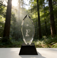 Trophée de golf personnalisé en cristal K9 en forme de feuille, gravé au laser et poli, pour le champion du tournoi de golf