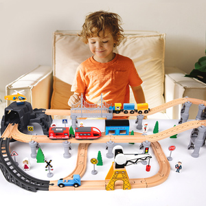 Nouveaux produits en bois <span class=keywords><strong>Train</strong></span> voie ferrée ensembles Montessori bois Construction piste éducatifs bricolage jouets pour enfants garçons et filles CE - Product Image 5