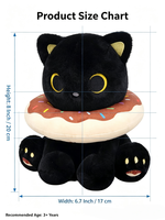 Peluche chat noir kawaii avec collier en forme de beignet, 8 pouces, animal en peluche doux, cadeau d'anniversaire mignon pour les enfants et les filles