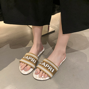 QF1 Spring New Home Embroidery Hot Grass-word Cushioning Slippers Women Wear High-end Temperament Flat <b>Sandals</b> - Product Image 3