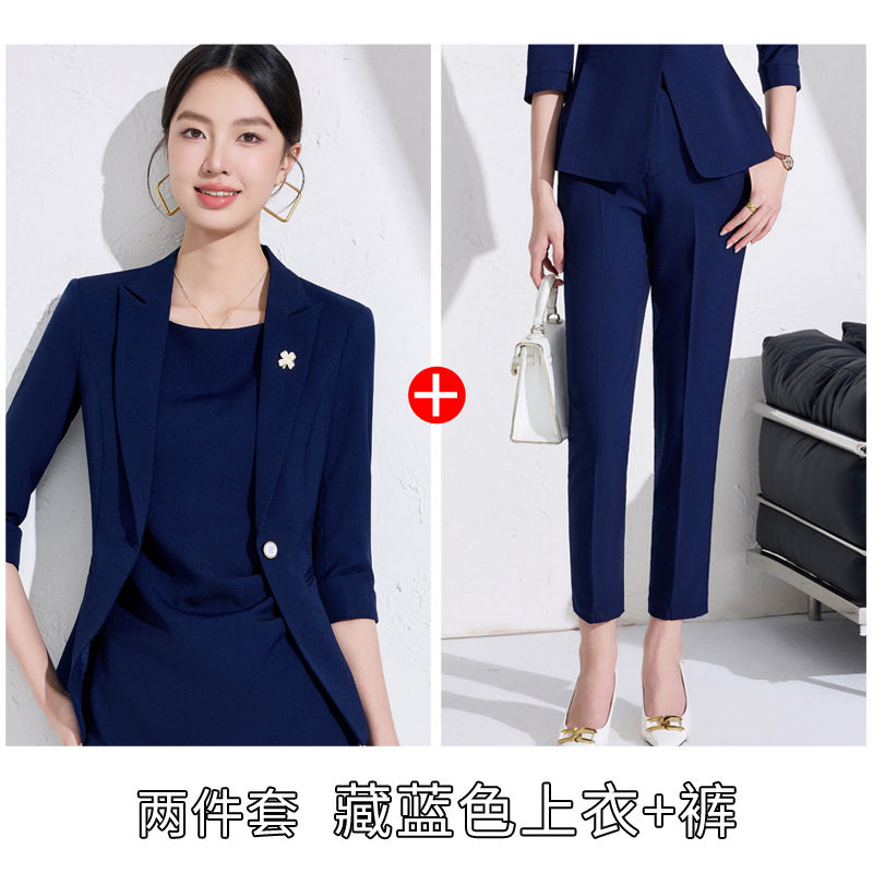 Navy blue suit cropped trousers