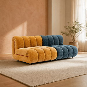 Sofá de Terciopelo Acanalado con Bloques de Color, Respaldo Acanalado, Patas Metálicas Delgadas, Chenilla, Moderno, para Sala de Estar/Apartamento - Product Image 3