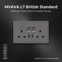 Interruptor de Pared Modular sin Tornillos para Reino Unido con Doble USB 13A 45A, Tarjeta de Acceso, SOS, Regulador de Intensidad, Placa de Pared Multifuncional para Hotel, CE BS1363