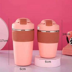 Nouvelle conception de tasse à café de voyage à double paroi isolée, avec manchon en silicone et poignée pliable, avec couvercle multifonction - Product Image 4