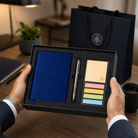 Set de Regalo Empresarial Personalizado, Cuaderno de Cuero PU, Notas Adhesivas, Impresión por Grabado, Kit de Papelería Corporativa Personalizada para Oficina
