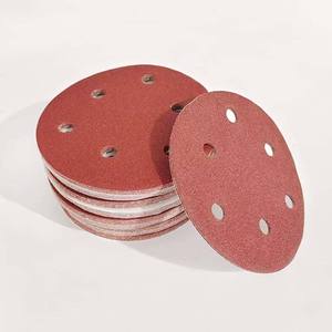 Disque de ponçage auto-adhésif rouge, papier abrasif floqué rouge pour métal et bois - Product Image 1