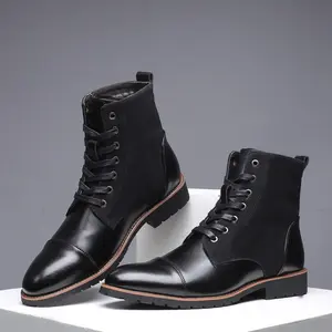 Vente en gros de bottes de mode avec logo personnalisé pour hommes grande taille en cuir PU Walking martin bottes chelsea bottes pour homme