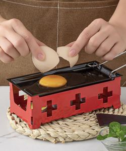 Ustensile de cuisine : Plaque de cuisson antiadhésive en acier au carbone pour raclette et grillades, avec poignée en bois, pour cuisinière - Product Image 2