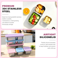 Ensemble de récipients à sauce mignons en acier inoxydable 304, avec couvercle anti-fuite, contrôle des portions, sans BPA, pour boîte à bento, accessoire OEM personnalisé