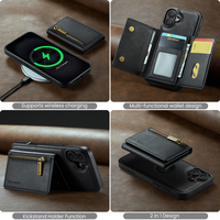 Pour iPhone 16 16e 15 14 13 12 11 Pro Max Cover DG. MING M5 magnétique détachable RFID antivol fermeture éclair portefeuille étui de téléphone en cuir