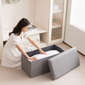 Cotton Linen <b>Storage</b> <b>Stool</b> Box Foldable Large Capacity Home Living Room Ottoman Solid Color Apricot Pink Gray - Product Image 2