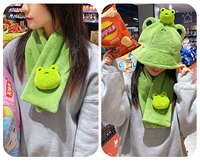 Ensemble bonnet et écharpe en peluche tendance, chapeau bob en peluche grenouille de dessin animé, accessoire mignon et chaud pour l'hiver, cadeau de Saint-Valentin pour adolescents et adultes