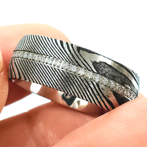 TG 8mm Damascus thép vòng Claw Set với một vòng tròn đầy đủ của Zirconia trên thép không gỉ bên trong đánh bóng đồ trang sức thoải mái - Product Image 4