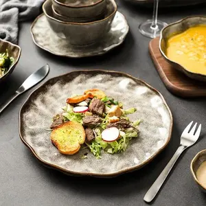 Японский корейский стиль Vajilla De Porcelana матовый черный ретро камень керамический набор посуды западный ресторан обеденные наборы тарелки