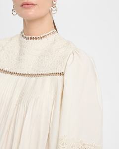 Blusa Corta de Verano Personalizable para Mujer, Blusa Casual Plisada, Elegante Blusa de Algodón Bordada con Cuello Redondo y Manga Corta para Mujer - Product Image 3