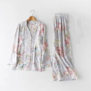 Оптовая продажа, Хлопковая женская пижама из конопли для взрослых, женская одежда для сна, 2 предмета