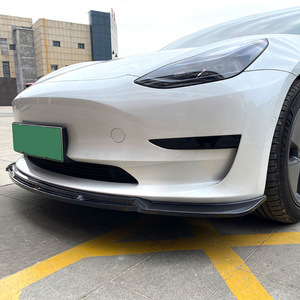 Amp-Z Tesla Model 3 Front Bumper <b>Lip</b> <b>Splitter</b> Piano Black Carbon Fiber Texture Matte Finish 2017+ Modification Part - Product Image 1