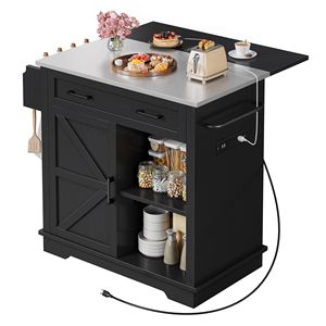 Mặt Trời Mọc bếp đảo W thép không gỉ hàng đầu, thả lá, thanh chỗ ngồi, Ổ cắm điện, 42 "xách tay cán trung tâm đảo W ngăn kéo - Product Image 1