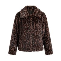 Manteau court en fausse fourrure imprimé léopard pour femme, col rabattu, veste d'hiver moelleuse, OEM ODM, vente en gros