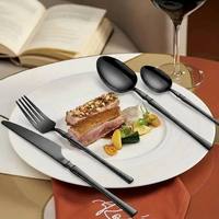 Ensemble de Couverts de Luxe en Acier Inoxydable Noir Poli Miroir Moderne pour Mariage, Hôtel, Restaurant