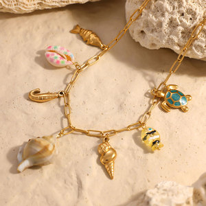 สร้อยคอจี้แฟชั่นฮาวายฤดูร้อน สร้อยคอเหล็กกล้าไร้สนิม 316L เครื่องประดับชุบทอง 14k 18k PVD สร้อยคอรูปเปลือกหอยสำหรับผู้หญิง - Product Image 3