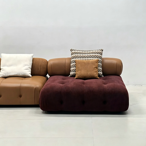 Canapé modulaire extensible en forme de L, combinaison de cuir et de tissu, coin incurvé, librement combinable, moderne, personnalisable, pour salon - Product Image 6