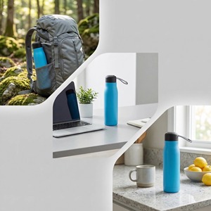 Bouteille d'eau en acier inoxydable écologique, non toxique, résistante à la transpiration, durable, à large ouverture, portable, pour le bureau, avec corde - Product Image 4