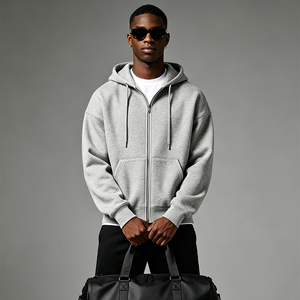 Sudadera con capucha y cremallera completa LTD-H1075, con cordón ajustable, bolsillo canguro, logo estampado en el pecho, color gris melange. Fabricante. - Product Image 1