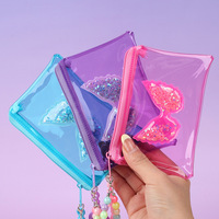 Beliebte bunte transparente Glitzer-Flügel-Geldbörse mit buntem Perlen-Lanyard-Schlüsselanhänger, Kartenhalter und Reißverschluss-Brieftasche