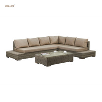 Ensemble de meubles de jardin de luxe BHR pour cour extérieure, 1 canapé d'angle + 1 canapé sans accoudoirs + 1 table basse, en rotin et aluminium modernes