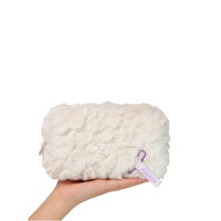 Étui à crayons en polyester doux et moelleux avec fermeture éclair |   Pochette à maquillage style Ins, blanc crème |   Pochette de rangement portable esthétique et mignonne