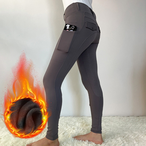 따뜻한 플러시 양털 여성 말 승마 바지 딥 사이드 포켓 승마 바지 4 방향 스트레치 승마 의류 - Product Image 1