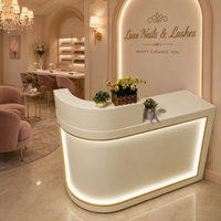 Comptoir de réception minimaliste incurvé avec éclairage LED pour salon de beauté de luxe, spa, boutique, magasin ou bureau