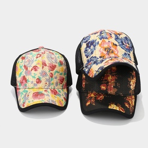 Wholesale <b>Straw</b> Beach Sun Hat Custom Print Trucker Cap Elegant Unisex Summer Mesh Outdoor Sports Style Fashion Caps for Women - Product Image 2