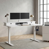 Bureau debout électrique moderne blanc réglable en hauteur avec tiroirs, éco-responsable pour le télétravail