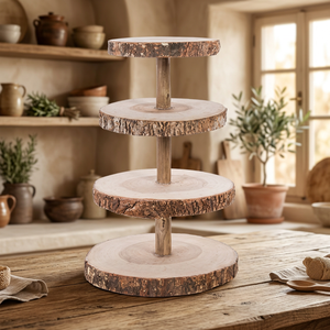 Elegant Three-Piece Round Wood Cake Stand Weddings Oven Safe Eco-Friendly <b>Cupcakes</b> Pastry Brownies BS INTERNATIONAL - Product Image 1