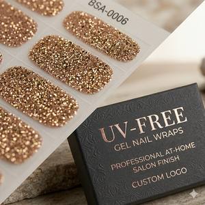 Bandes de vernis à ongles en gel pailleté or champagne, 22 bandes, couleur unie scintillante, sans UV, qualité salon, à presser, vente en gros pour B2B - Product Image 2