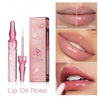 Gloss à lèvres hydratant à l'extrait de rose avec de vrais pétales de rose, huile à lèvres repulpante pour des lèvres lisses et brillantes